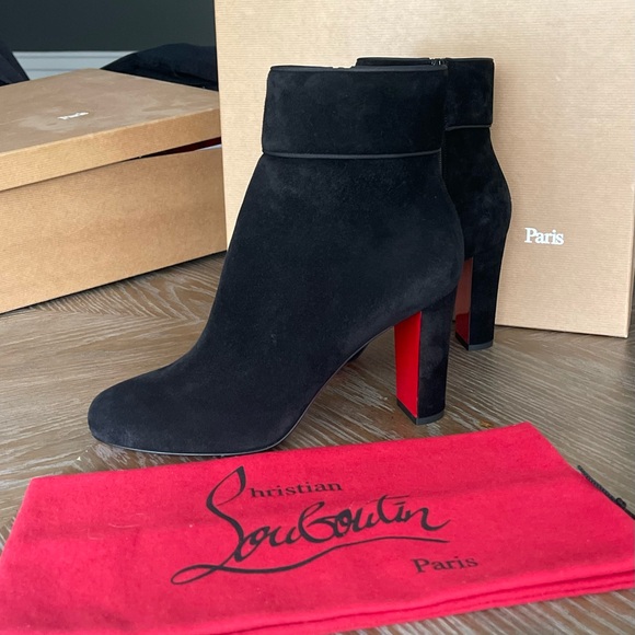 Christian Louboutin Black and Red Ankle Boots - Picture 1 of 7
